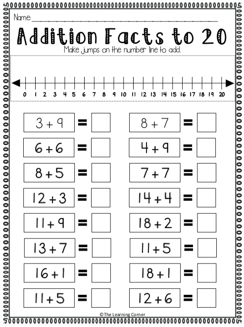 Addition Facts to 20 Using a Number Line The Learning Corner