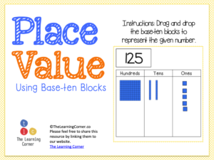 draw 500 with base ten blocks in the place value chart