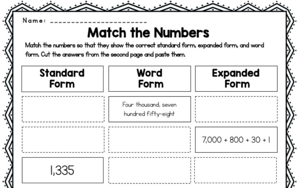 Writing Whole Numbers In Standard Word And Expanded Form Worksheets