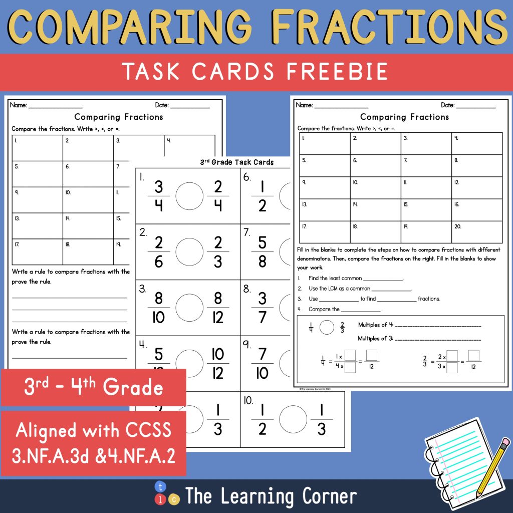 Comparing fractions task cards