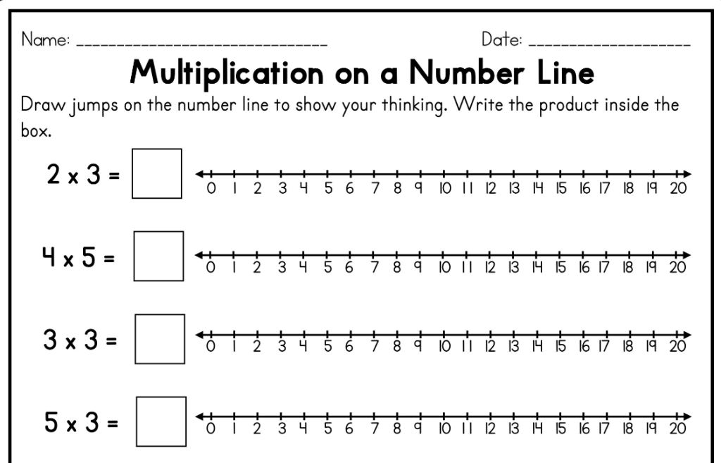 Multiplication on a Number line worksheet