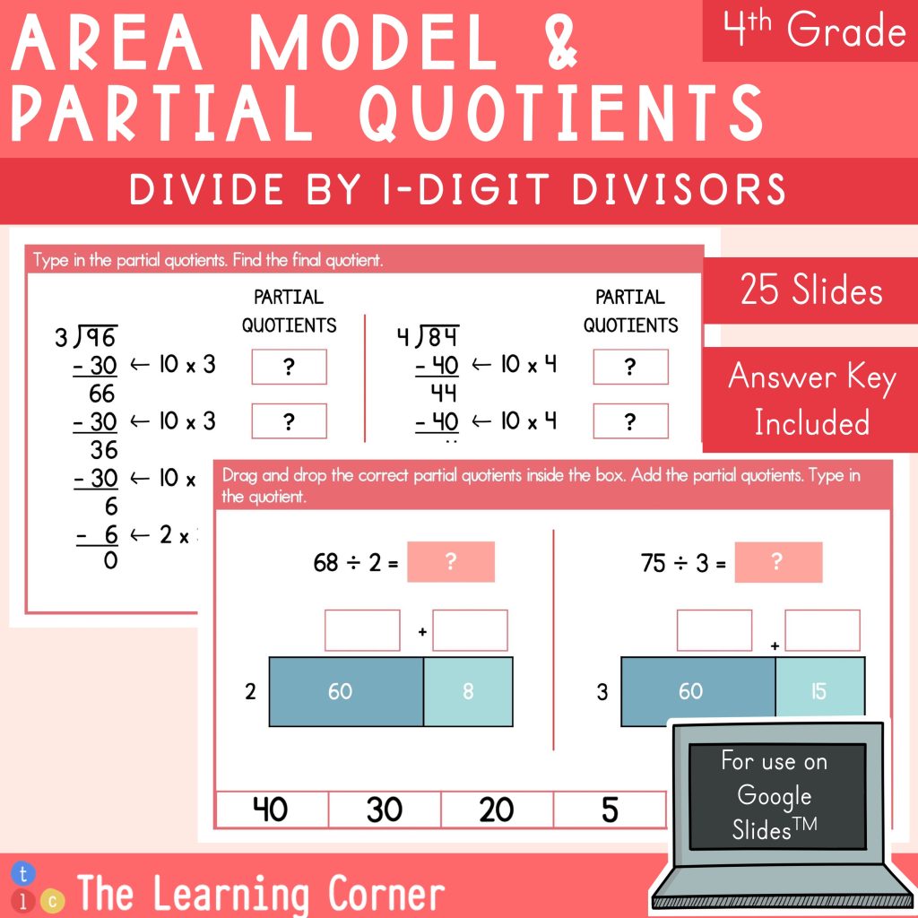 partial quotients and area model division digital activity