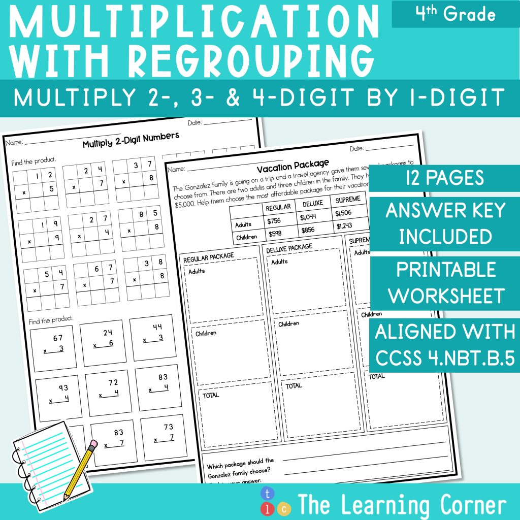 multi-digit multiplication with regrouping worksheet