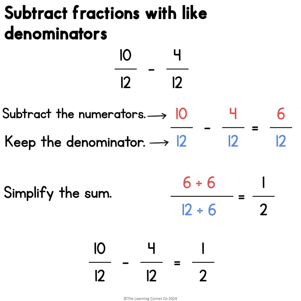 subtract fractions with like denominators