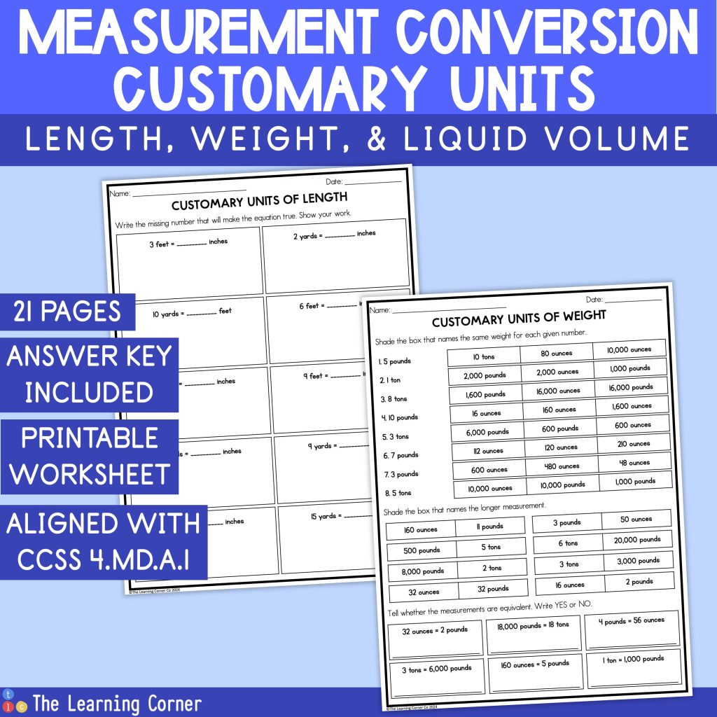 Customary units conversion worksheet