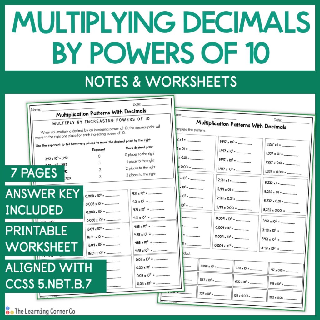 multiplication patterns in decimals 5th grade math worksheet